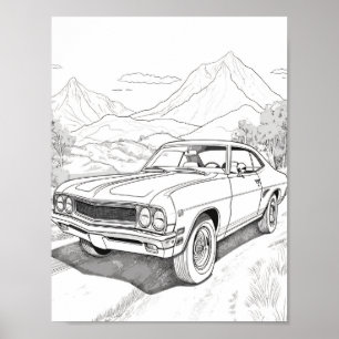 American Muscle Car Adult Coloring Poster