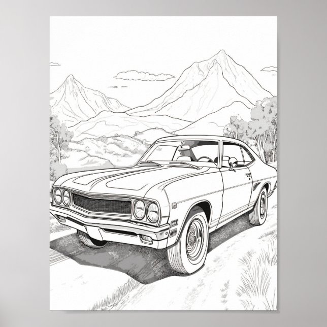 American Muscle Car Adult Coloring Poster (Front)