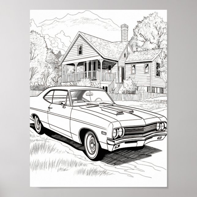 American Muscle Car Adult Coloring Poster (Front)