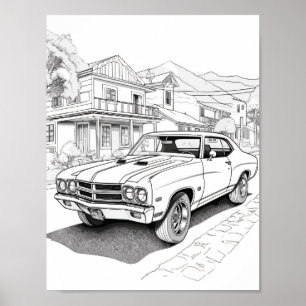 American Muscle Car Adult Coloring Poster