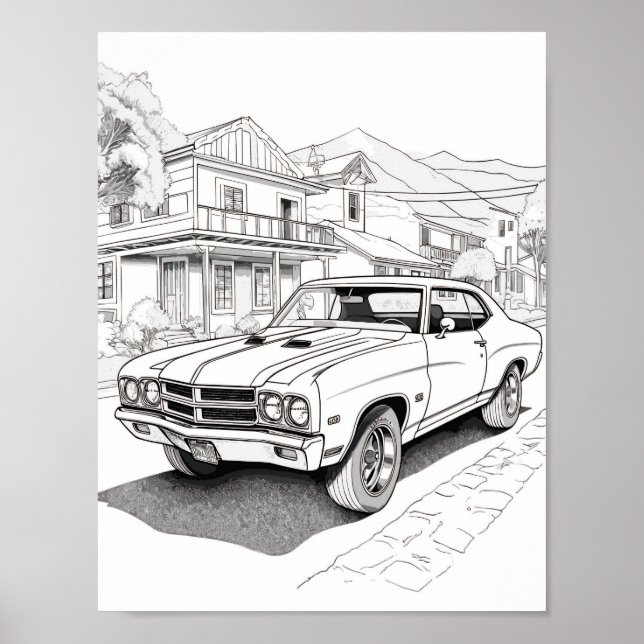 American Muscle Car Adult Coloring Poster (Front)