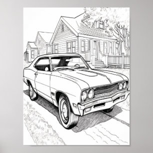American Muscle Car Adult Coloring Poster