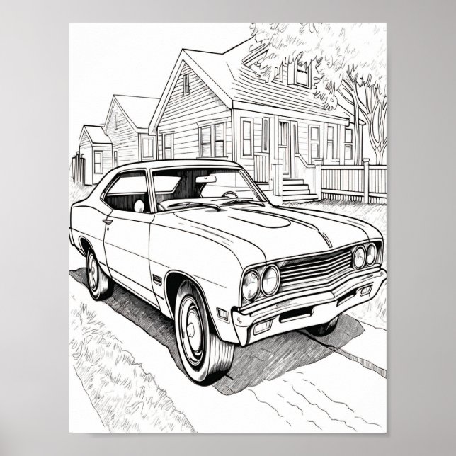 American Muscle Car Adult Coloring Poster (Front)