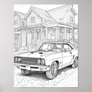 American Muscle Car Adult Coloring Poster