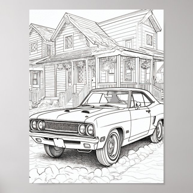 American Muscle Car Adult Coloring Poster (Front)