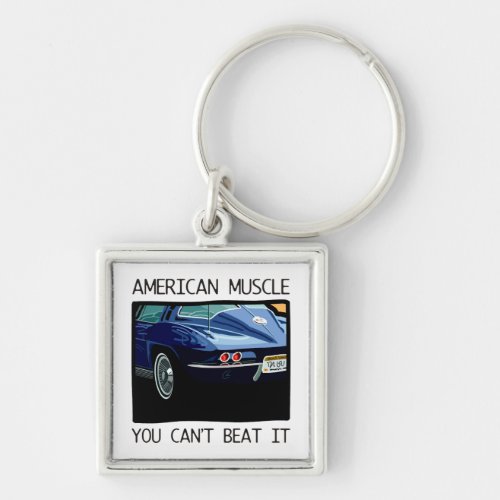 American muscle car, classic and vintage blue V8 Keychain