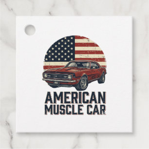 American Muscle Car Vintage Flag Shirt Design_1 Favor Tags