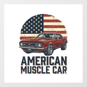 American Muscle Car Vintage Flag Shirt Design_1 Window Cling