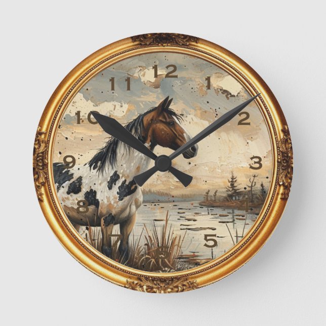 American Mustang Wild Horse Western Wall Clock  (Front)