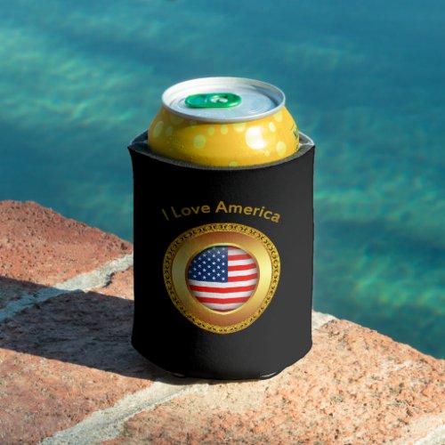 American nation flag with a gold frame can cooler