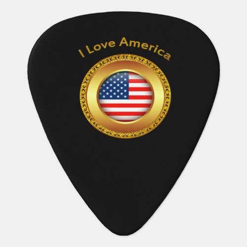 American nation flag with a gold frame guitar pick