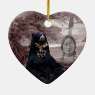 American Native Indian black bear Ceramic Ornament