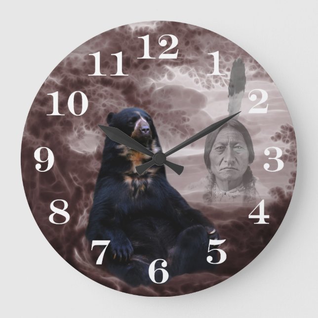 American Native Indian black bear Large Clock (Front)