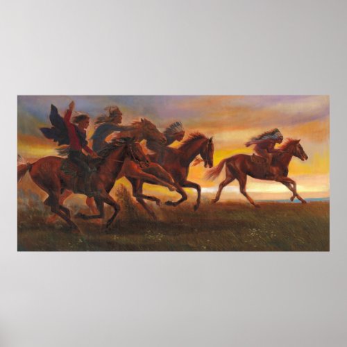 American Natives Riding On Horses Poster