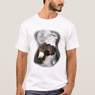 American Nature Eagle Artwork Moon Sketch Wildlife T-Shirt