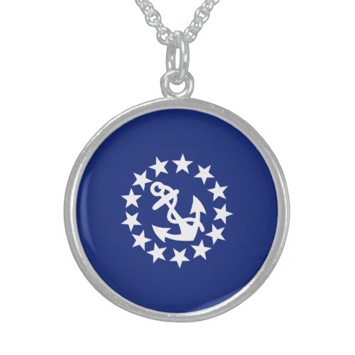 American Nautical Yacht Flag Anchor Stars Blue Sterling Silver Necklace