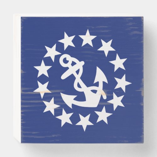 American Nautical Yacht Flag on Navy Blue Wooden Box Sign