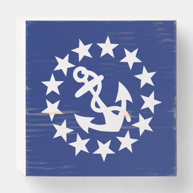 American Nautical Yacht Flag on Navy Blue Wooden Box Sign (Front Horizontal)