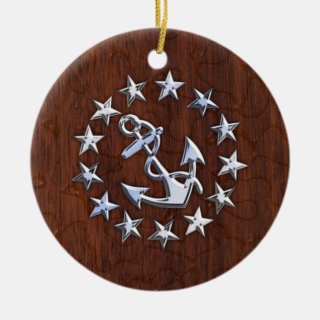 American Nautical Yacht Flag Wet Look Ceramic Ornament (Front)