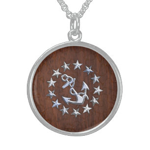 American Nautical Yacht Flag Wet Look Sterling Silver Necklace