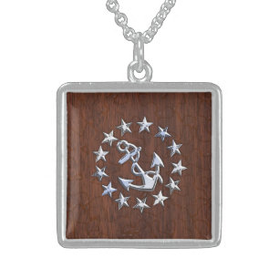 American Nautical Yacht Flag Wet Look Sterling Silver Necklace