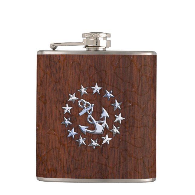 American Nautical Yacht Flag Wet Mahogany Flask (Front)