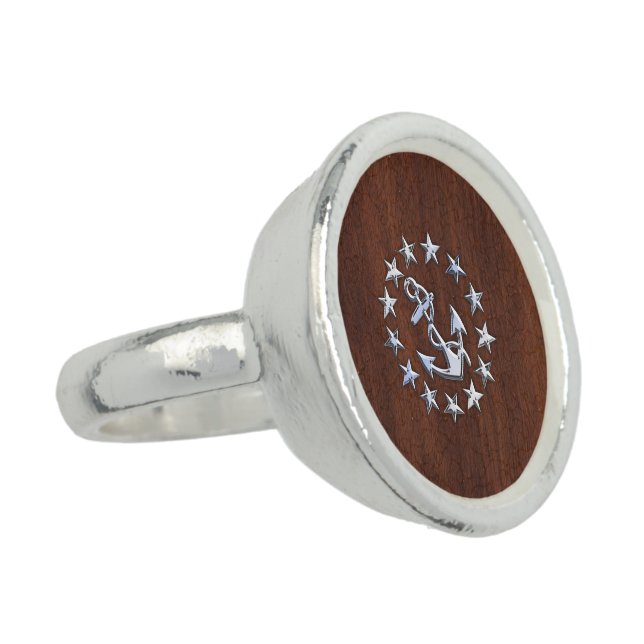 American Nautical Yacht Flag Wet Mahogany Ring (Side)