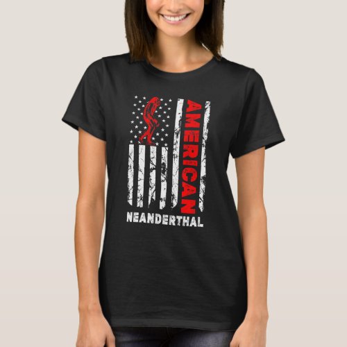 American Neanderthal American Usa Flag Caveman T_Shirt