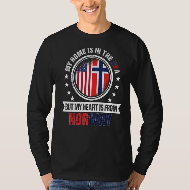 American Norwegian Flag Heart from Norway American T-Shirt (Front)
