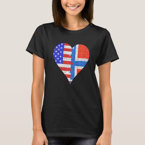 American Norwegian Flag Heart T_Shirt