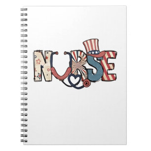 American Nurse 4th of July Patriotic USA Flag Nurs Notebook