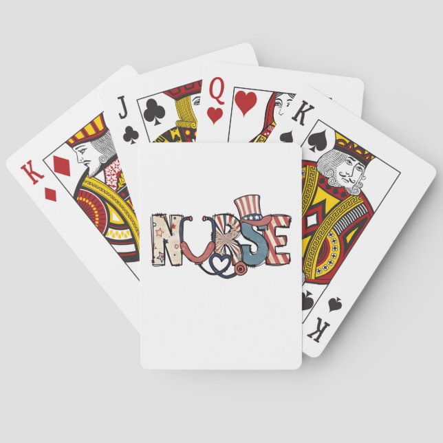 American Nurse 4th of July Patriotic USA Flag Nurs Poker Cards (Back)