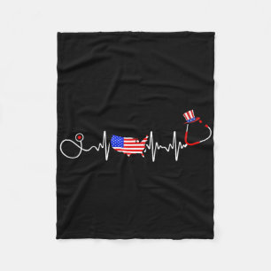 American Nurse 4th Of July Usa Flag Map Patriotic Fleece Blanket