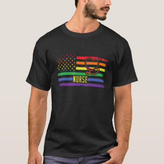 American Nurse Flag Stethoscope Lesbian Gay Transg T-Shirt