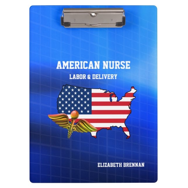 American Nurse | Labor & Delivery Patriotic Design Clipboard (Front)