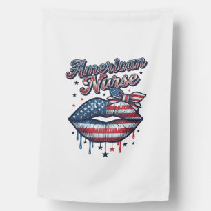 American Nurse Patriotic Lips Vector Shirt Design_ House Flag