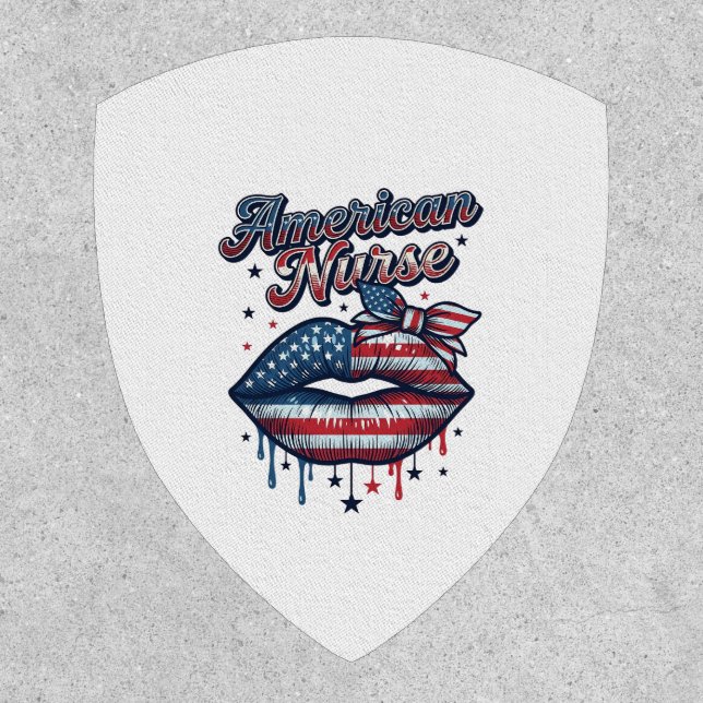 American Nurse Patriotic Lips Vector Shirt Design_ Patch (Front)