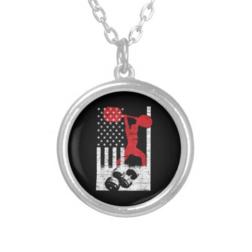 American Olympic Weightlifting Silver Plated Necklace