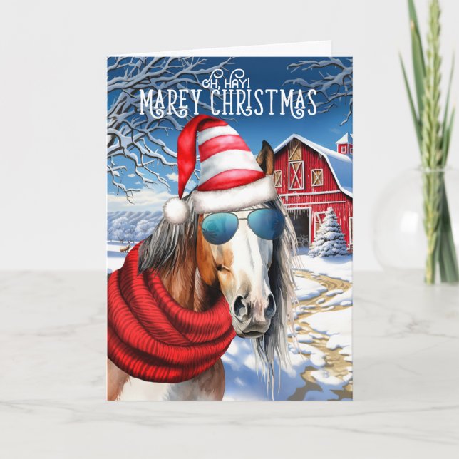 American Paint Horse Funny MAREy Christmas Holiday Card (Front)