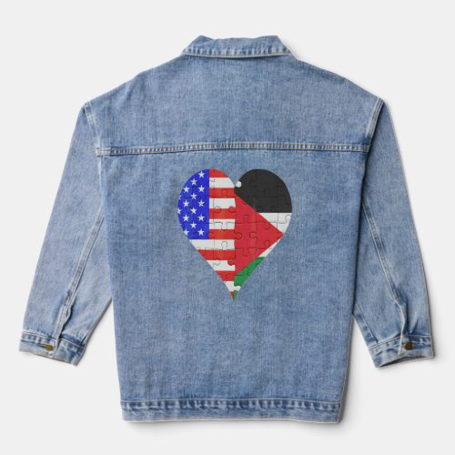 American Palestinian Flag Heart  Denim Jacket