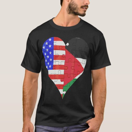 American Palestinian Flag Heart  T_Shirt