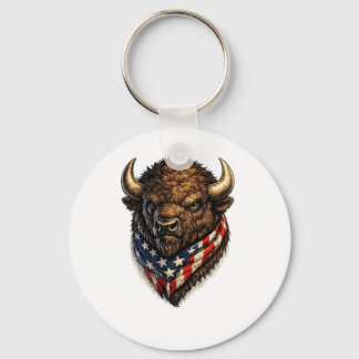 American Patriot Buffalo Head Graphic Keychain
