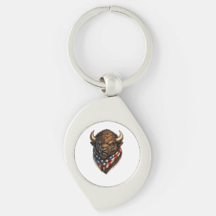 American Patriot Buffalo Head Graphic Keychain
