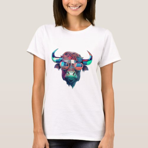 American Patriot Bull Cow Buffalo T_Shirt