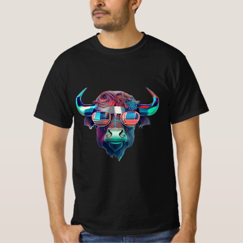 American Patriot Bull Cow Buffalo T_Shirt
