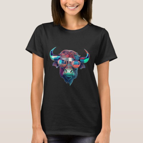 American Patriot Bull Cow Buffalo T_Shirt