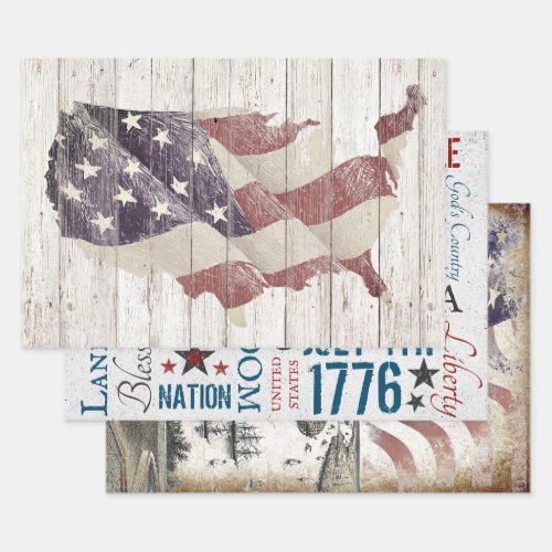 AMERICAN PATRIOT DECOUPAGE WRAPPING PAPER SHEETS