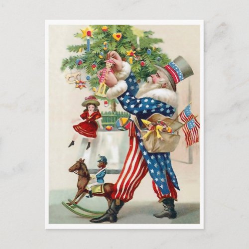 American Patriot Santa Claus Christmas decorate Postcard