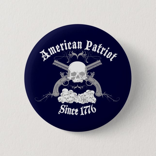 American Patriot Skull 1776 Pinback Button (Front)