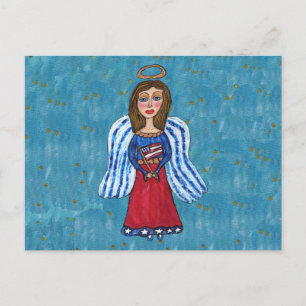 American Patriotic Angel Holding USA Flag Stars Postcard